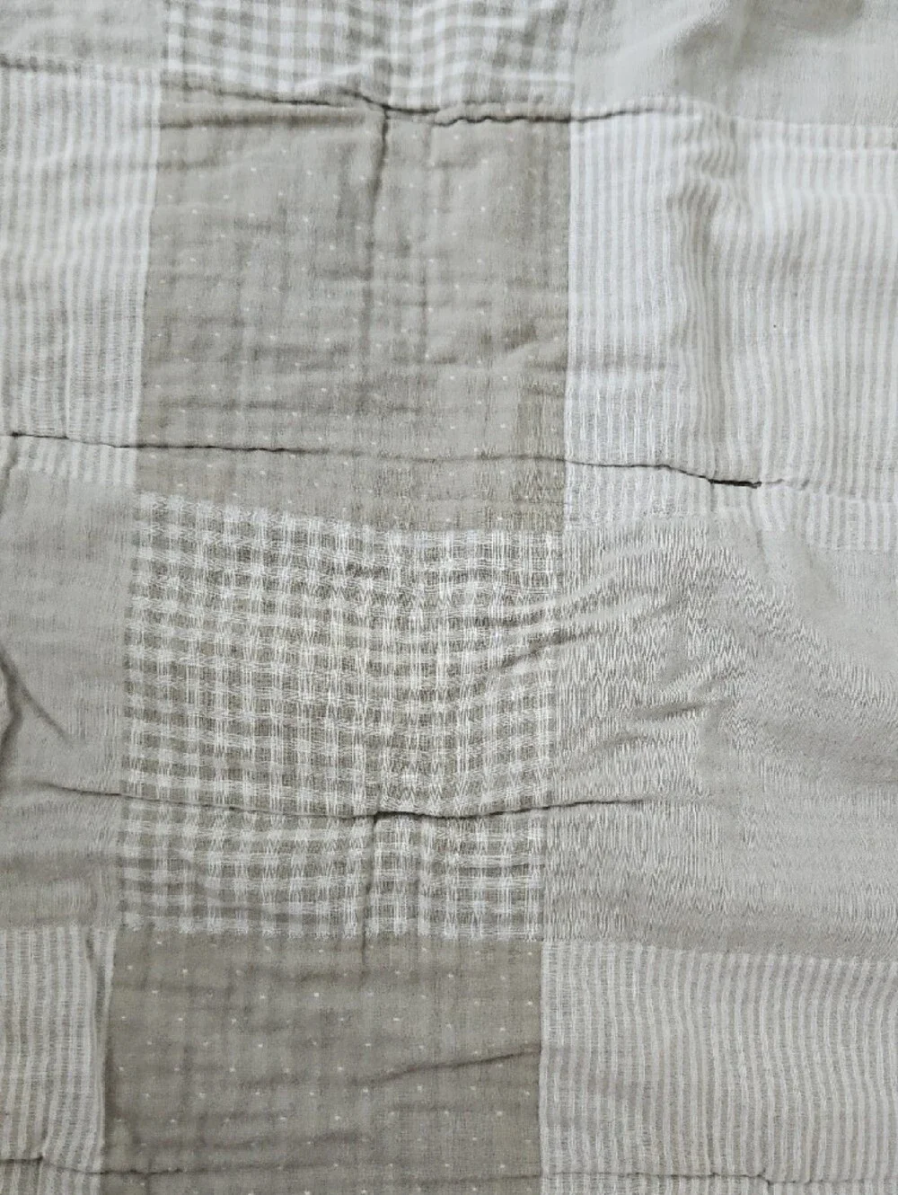 Zara Home Check & Solid Patchwork Quilt Throw - Beige & White For Toddler